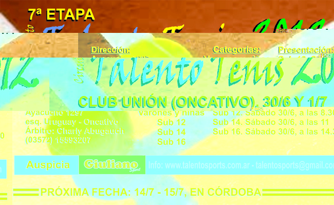 7ª Etapa Talento Tenis 2012 - Club Unión (Oncativo), 30/06 y 01/07